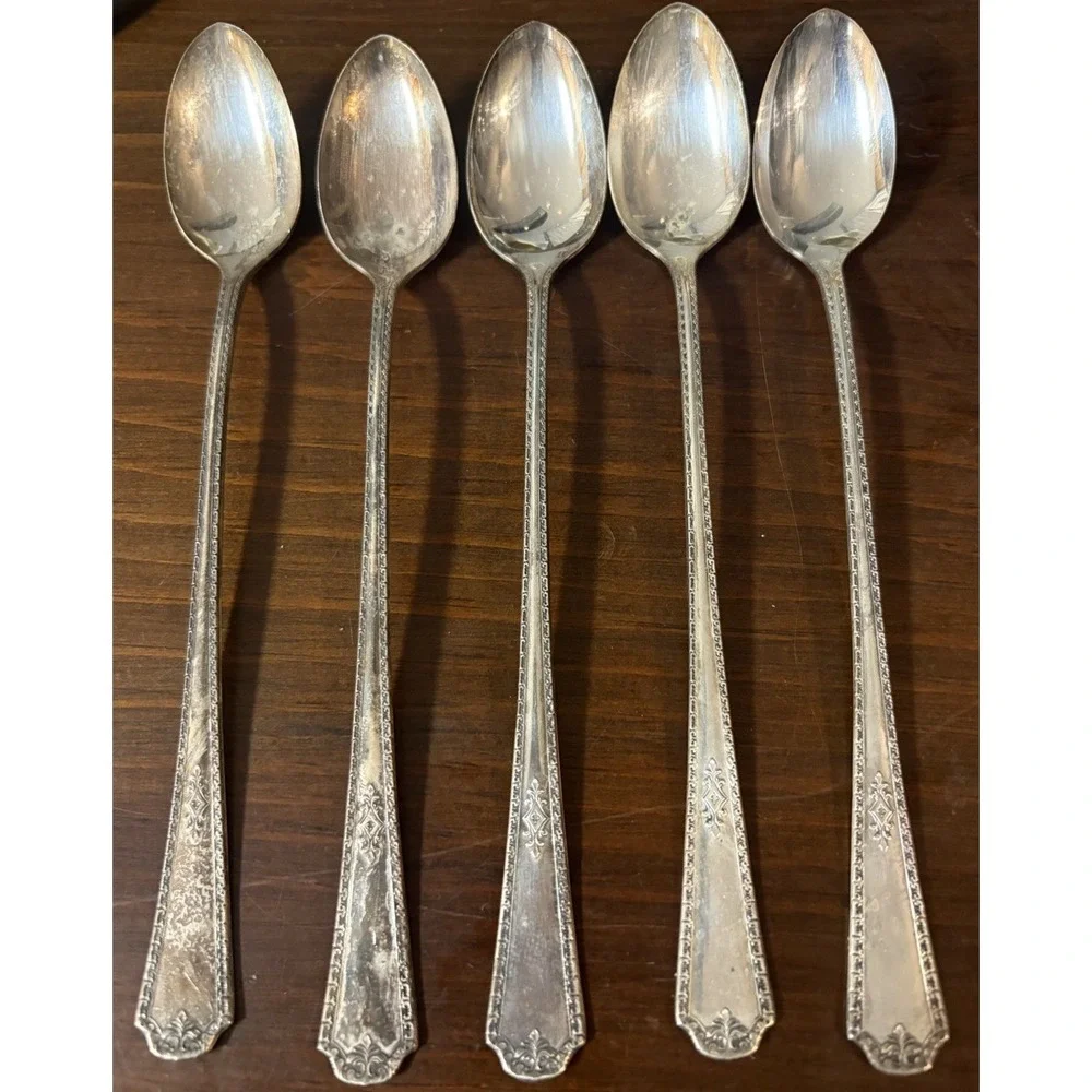 5 Wm A Rogers Berkeley 1929 Silverplate Iced Tea Parfait Spoons 7 3/8